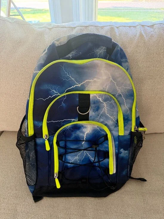 Pottery Barn Teen black/blue/yellow lightning large backpack