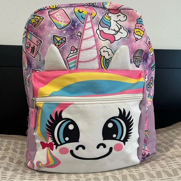 Maverickny Purple Unicorn Backpack School Bag 2 Pockets Adjustable Straps
