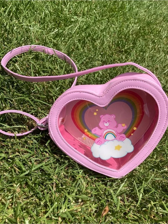 SHEIN Pink Heart Crossbody Bag with Rainbow Bear Window