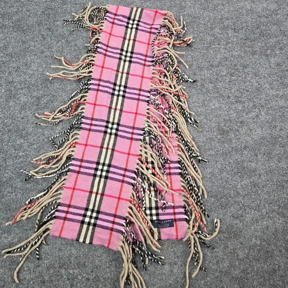 Burberry London Happy Double Fringe Scarf 100% Cashmere Magenta Pink