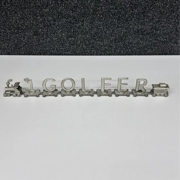 Fort Pewter Vintage #1 Golfer Miniature Train Set Collectible Desk Decor 9pc
