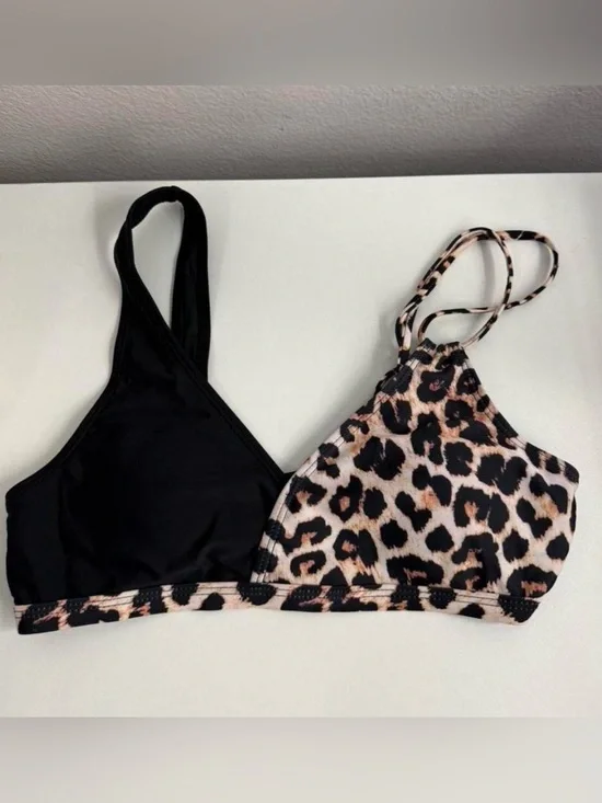 Leopard Print & Black swim top