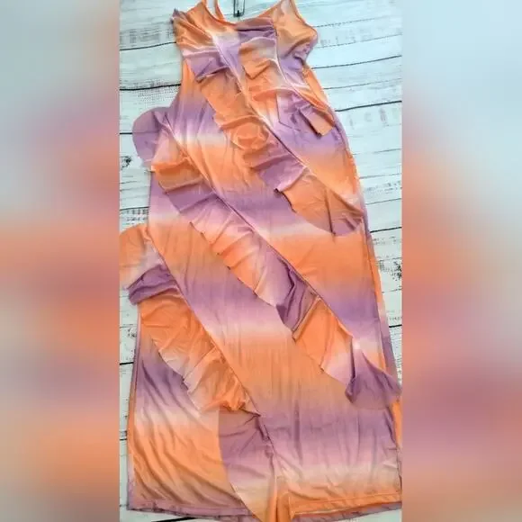 PrettyLittleThing Ombre Mesh Frill Maxi Dress NWT Size 8