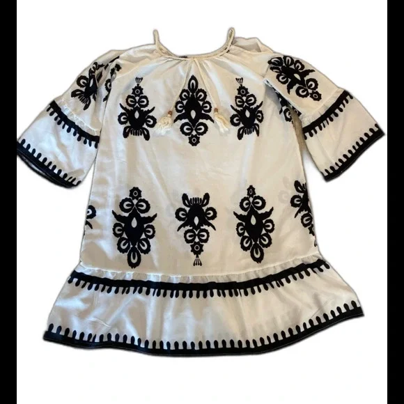 Swimsuit Coverup‎ Dress Off Shoulder Black & White Plus Size XL Ethnic Boho Sexy