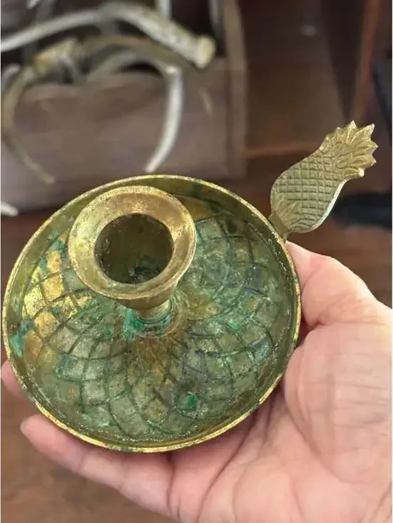 Vintage Brass Pineapple Chamberstick Candle Holder