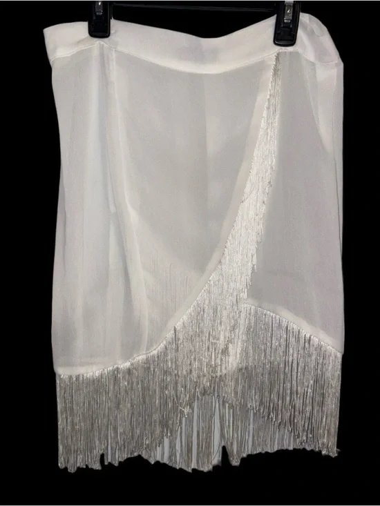 Prettylittlething  Swim suit Fringed Faux Wrap skirt coverup in white NEW!
