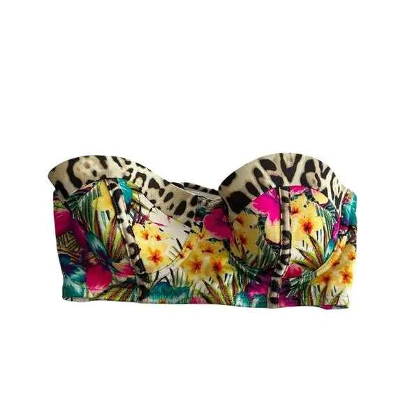 Victoria’s Secret Tropical Floral Leopard Print Bustier Bra Top 34A Strapless