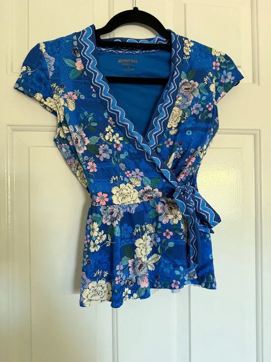 Johnny Was Blue Dove Tankini Wrap Top