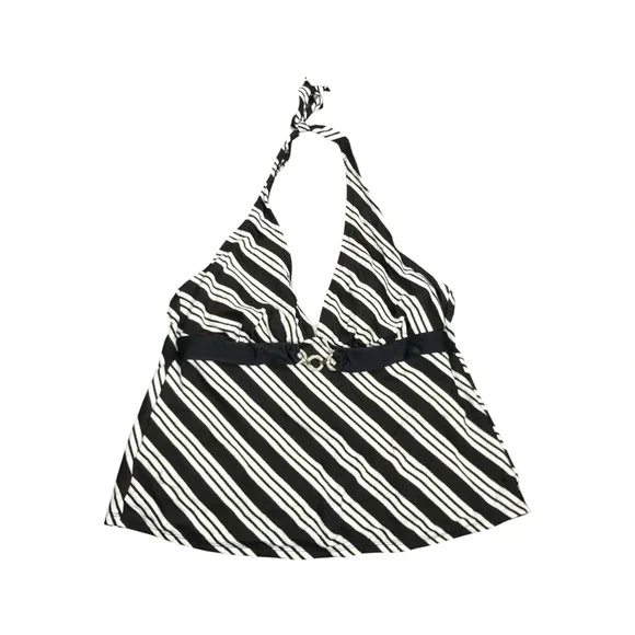 Merona Black White Striped Halter Tankini Top Rhinestone Buckle Size Large