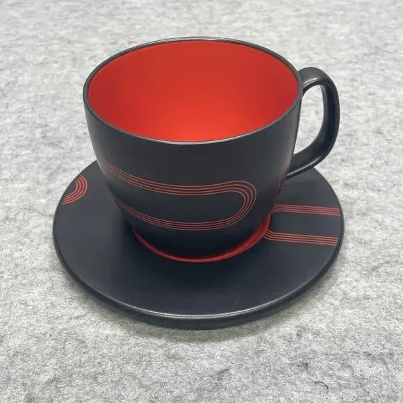 IKEA Record Coffee Cup Saucer Black & Red 7