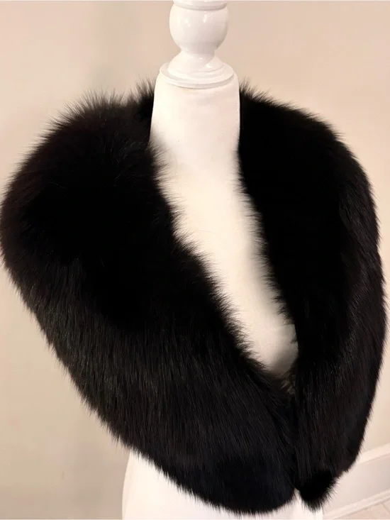 Black Luxurious Fox Fur Wrap Collar — 48 inches long