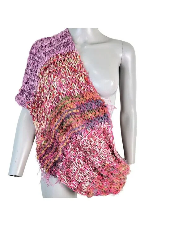 Colorful Fringe Oversize Infinity Scarf Wrap Crochet Knit Women Pink Purple Soft