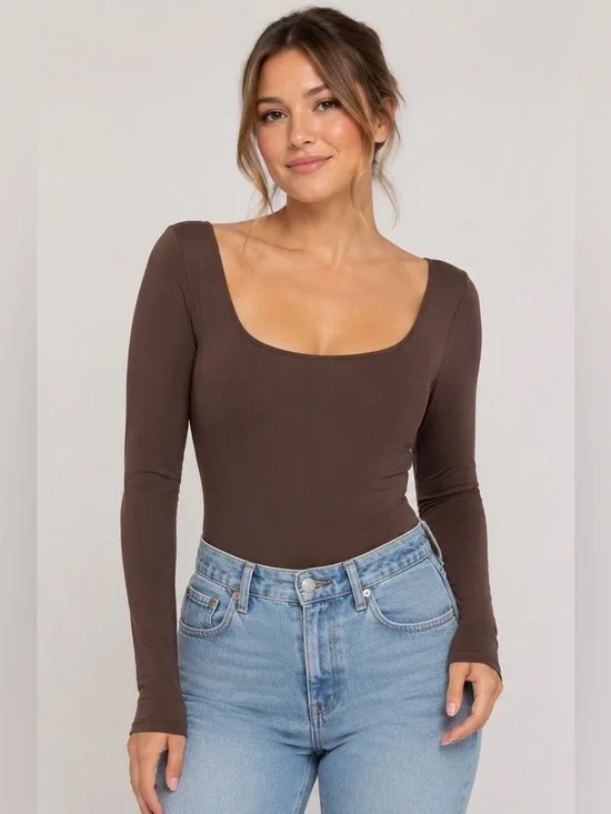 NWT Lululemon Wundermost Square-Neck Bodysuit - Espresso Brown Nulu Sz L