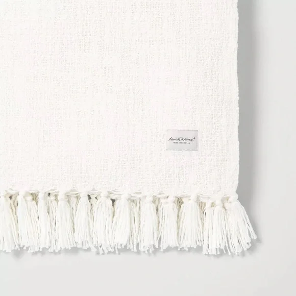 Knotted Fringe Throw Blanket White - Hearth & Hand with Magnolia