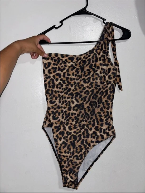 Leopard Print One-Shoulder Women One-Piece Swimsuit - Brown/Black