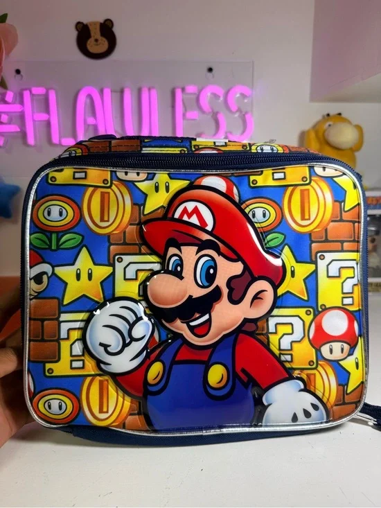Nintendo Super Mario Navy Blue Lunch Bag with Multicolor Trim