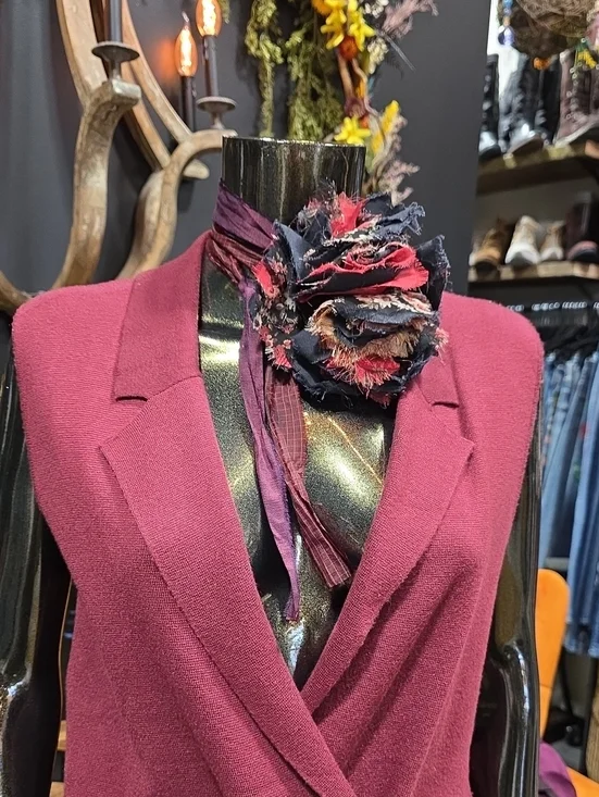 Artisan Women's Burgundy Wrap Scarf with Floral Accent -