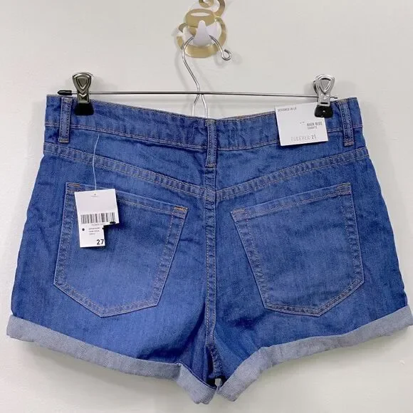 Forever 21 | Cuffed,High Rise shorts 27 dark denim. NEW