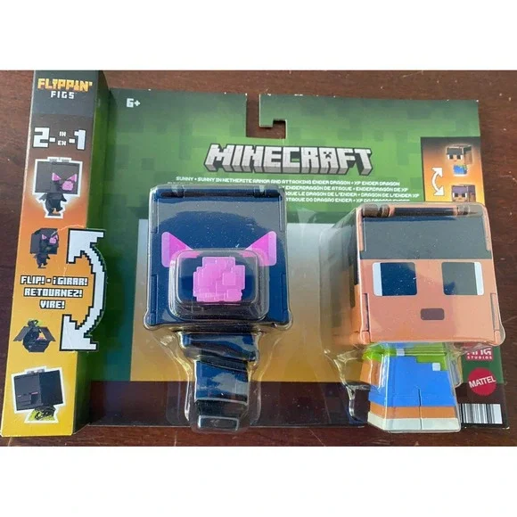 Minecraft Flippin Figs 2-In-1 Sunny & Ender Dragon Transform Figures Mattel New