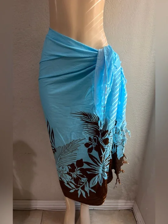 Hawaii  Blue Floral Sarong Wrap one size