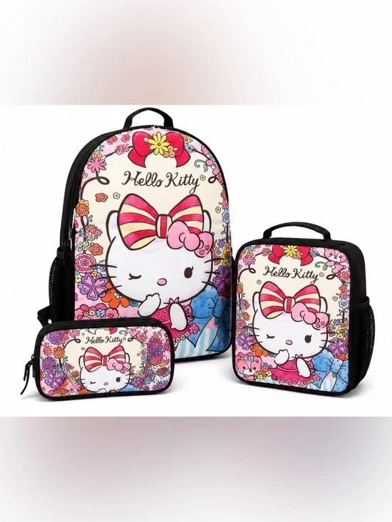 Hello Kitty 3-Piece School Set Backpack Lunch Box & Pencil Case - Brand New