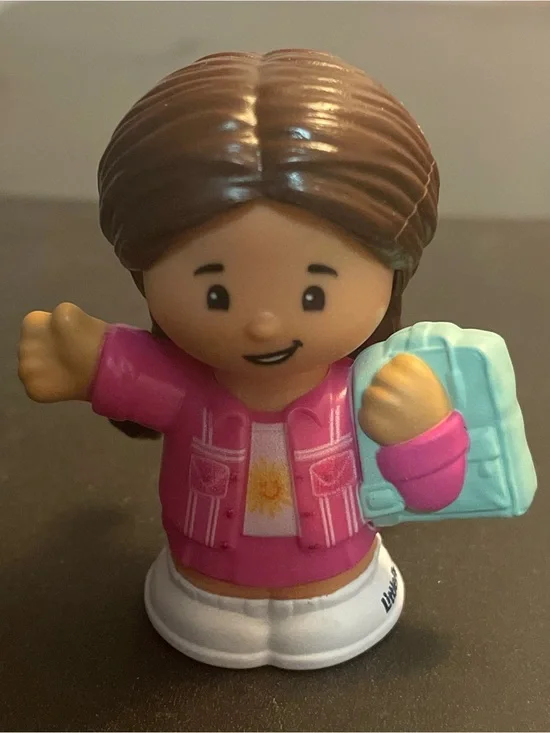 Little people girl Figure with Pink Jacket and Teal Backpack back to school