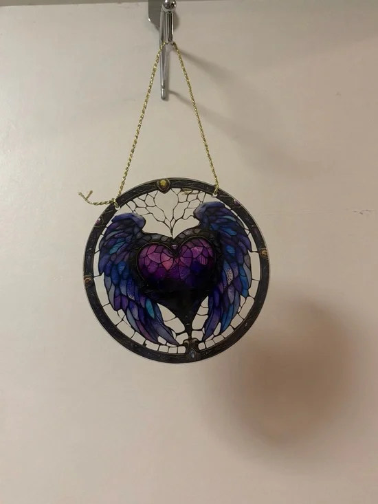 Purple Winged Heart Stained Glass Wall Art Acrylic Suncatcher