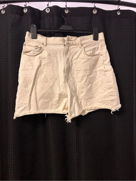 High-Rise Cream Denim Cutoff Shorts