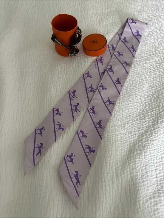 Hermes Lilac and Purple Printed Silk Twilly Scarf