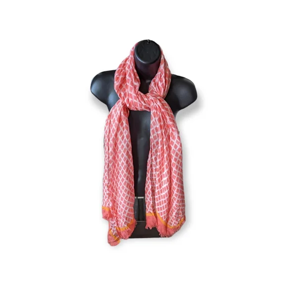 Vera Bradley Pink, White & Orange Frayed Scarf