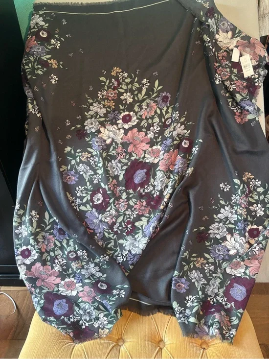 Loft Floral Print Charcoal/Black Wrap Scarf