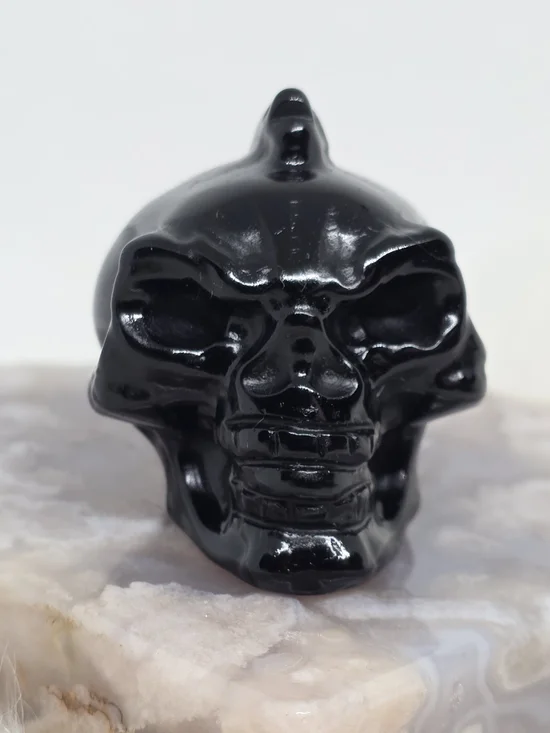 1 Pc Black Obsidian Mohawk Skull | Natural Crystal Skull Carving | Gothic