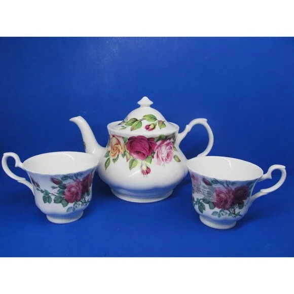 Roy Kirkham Garden Rose Teapot And 2 Tea Cups Excellent