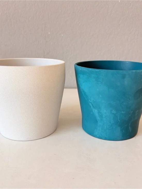 Set of 2 White & Blue Terracotta Clay Pot 5”H Succulent Planter No Drainage Hole