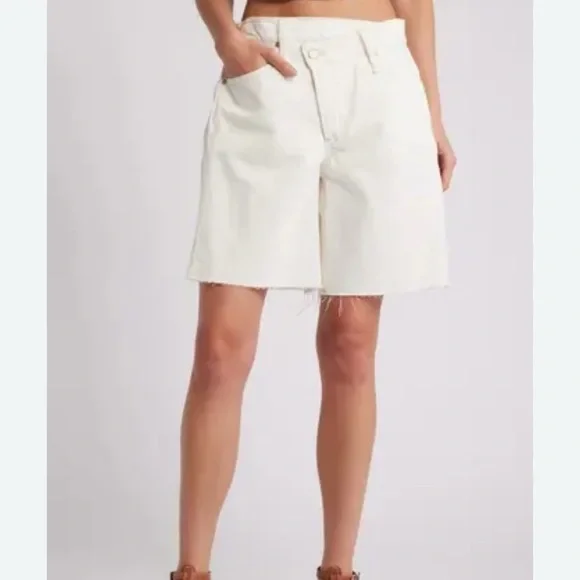 Free People Boomerang Long Denim Jorts Cream 25