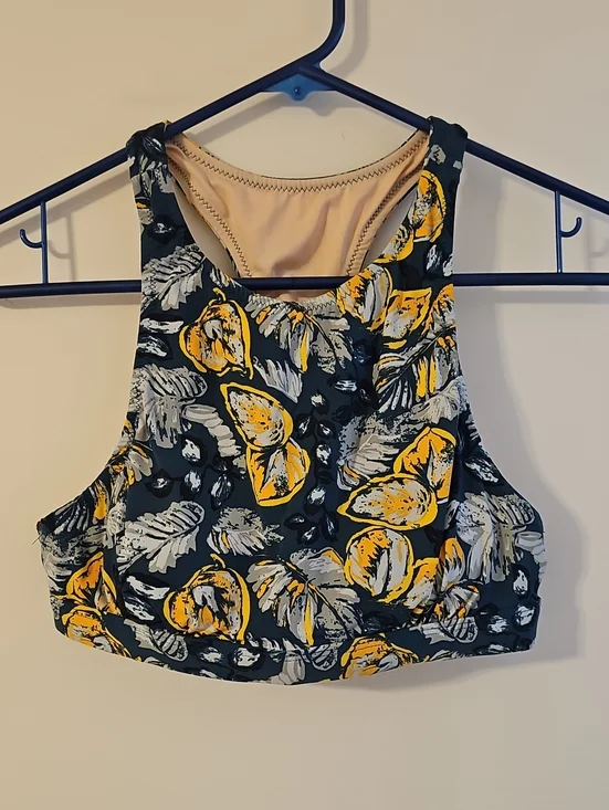 Garnet Hill Swim Top Green Gold Racerback Floral Size 4
