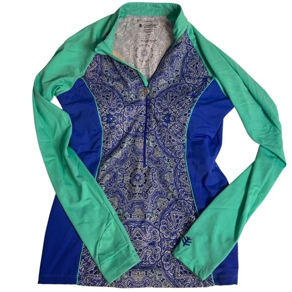 Coolibar Womens UV Protection Rash Guard Quarter Zip‎ SZ M