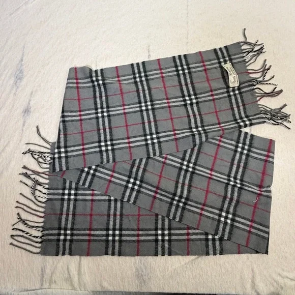 Rong Jia 100% Cashmere Scarf Gray Plaid Fringe Soft‎ Luxury Unisex