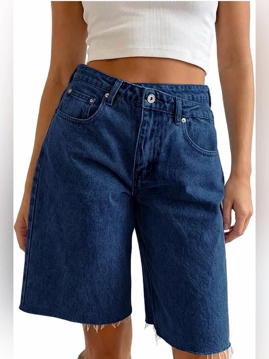 A125 Womens Crossover Denim Shorts Summer Asymmetrical High Waisted Straight