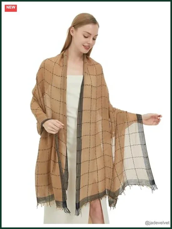 Fashion Scarf with Lurex Lightweight Shawl for Women Plaid Large Party Wrap
