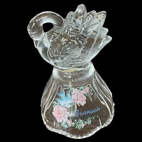 Vintage Glass Swan Bell Handle Branson Missouri Souvenir Pastel Scalloped Rim