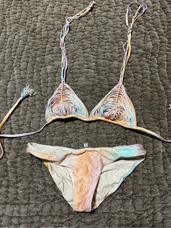 PQ Swim Pastel Ombre Macramé Triangle Bikini in Multicolor