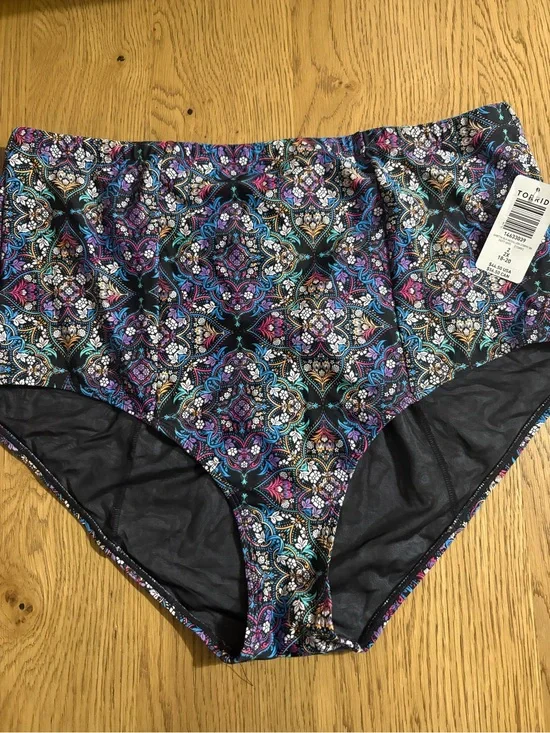 torrid High-Waist Bikini Bottom in Black with Purple & Blue Mosaic Print