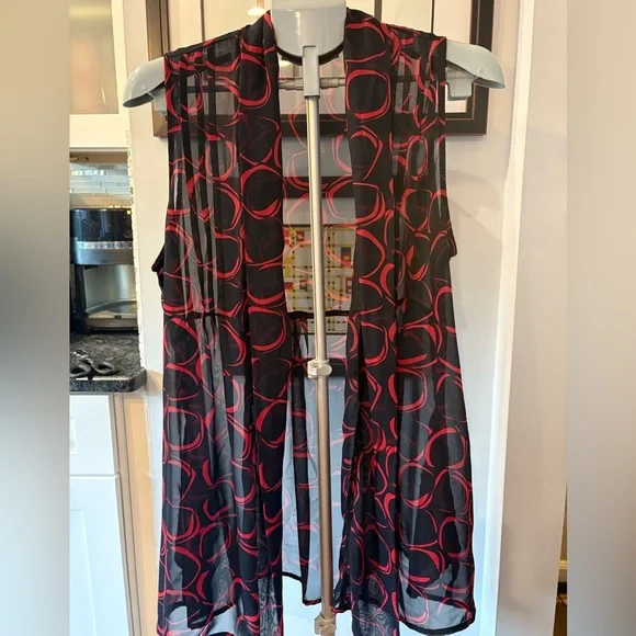 Susan Graver Chiffon Duster Vest Black Red Size M