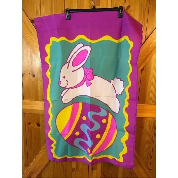 White Bunny Rabbit Easter Egg Garden Flag Outdoor Flag Easter (8766)