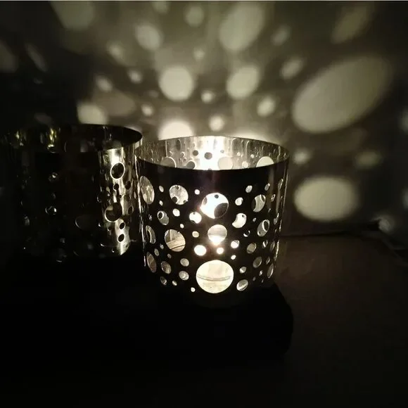 Silver Candle Holders Retro Modern Look C8