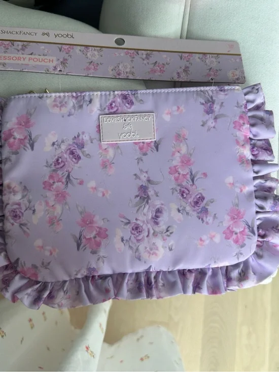 LoveShackFancy Kids Floral Ruffle Accessory Pouch in Lavender Pink