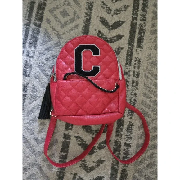 Justice Initial C Quilted Mini Backpack Ladybug Red Chain detail Quilted‎