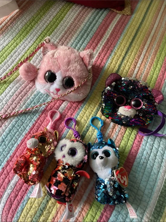 Ty Sequin & Plush Clip-On Bag Charms - Pink, Black, Multicolor