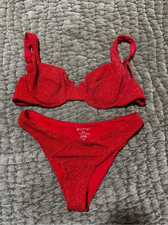 Vetchy Red Sparkle Bikini Set - Shimmery Two-Piece
